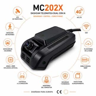 Cámara telemática dual para vehículos profesionales MC-202X con ADAS y DMS (GPS, Wifi y 4G)