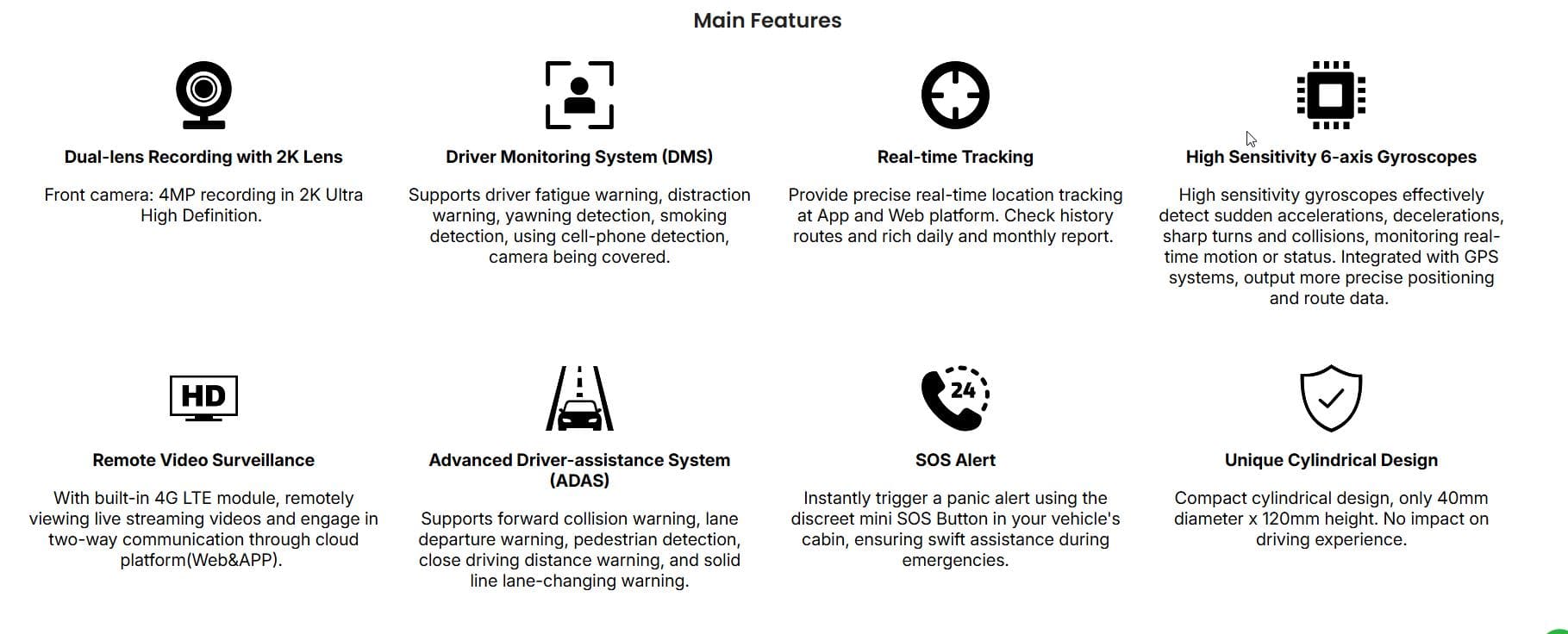 Cámara telemática para vehículos profesionales MC201 (GPS, Wifi y 4G)