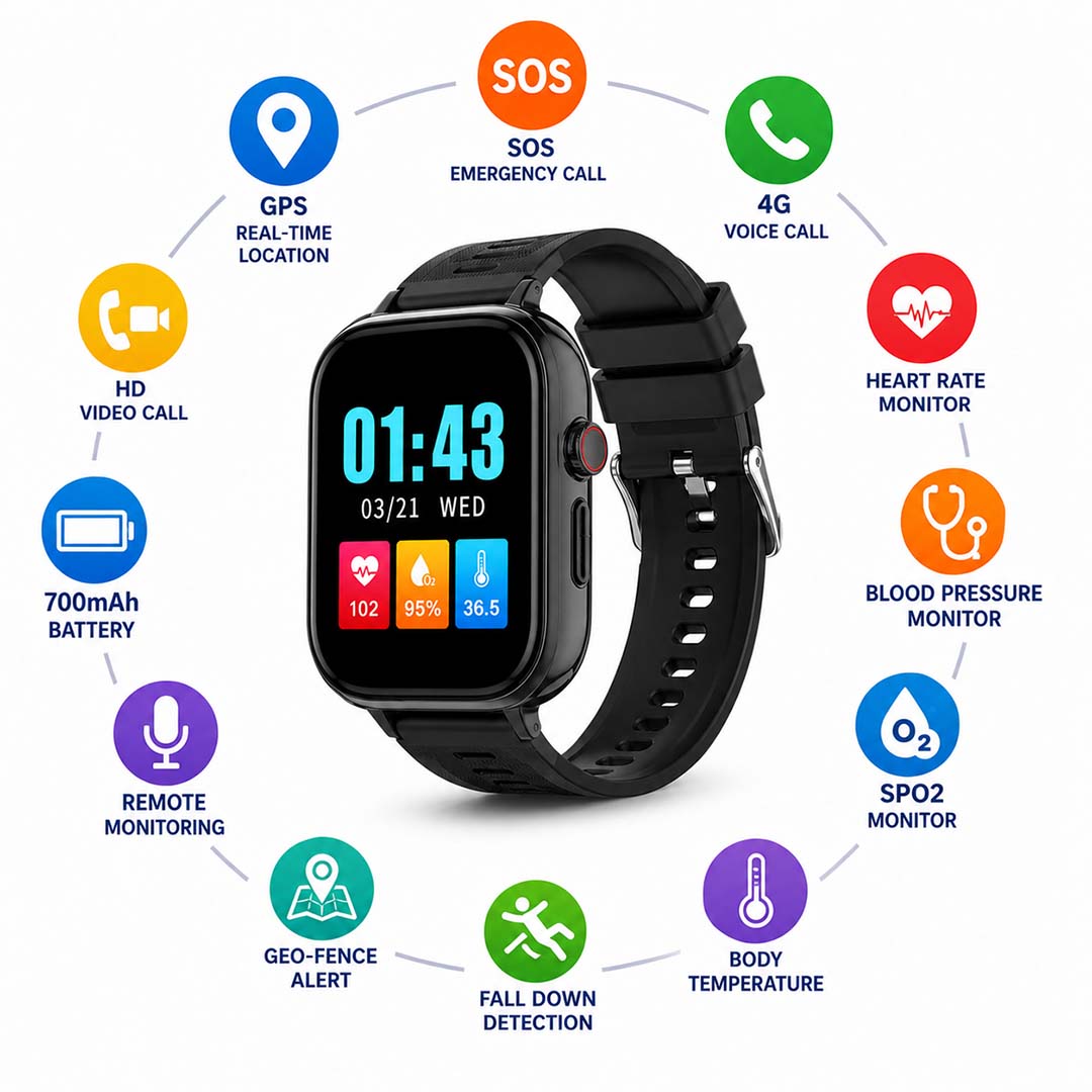 Smartwatch K-141 4G con localización GPS, monitor de estado de salud, SOS y voz bidireccional