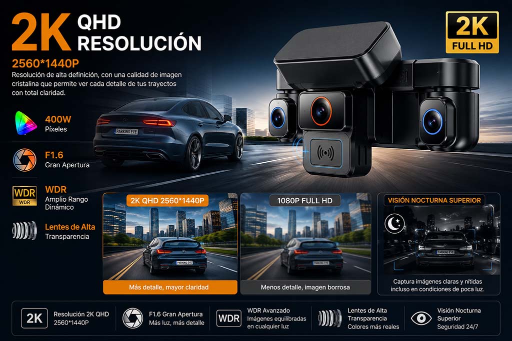 Dashcam Parking Eye 360º 2K antivandalismo con Radar de vigilancia integrado
