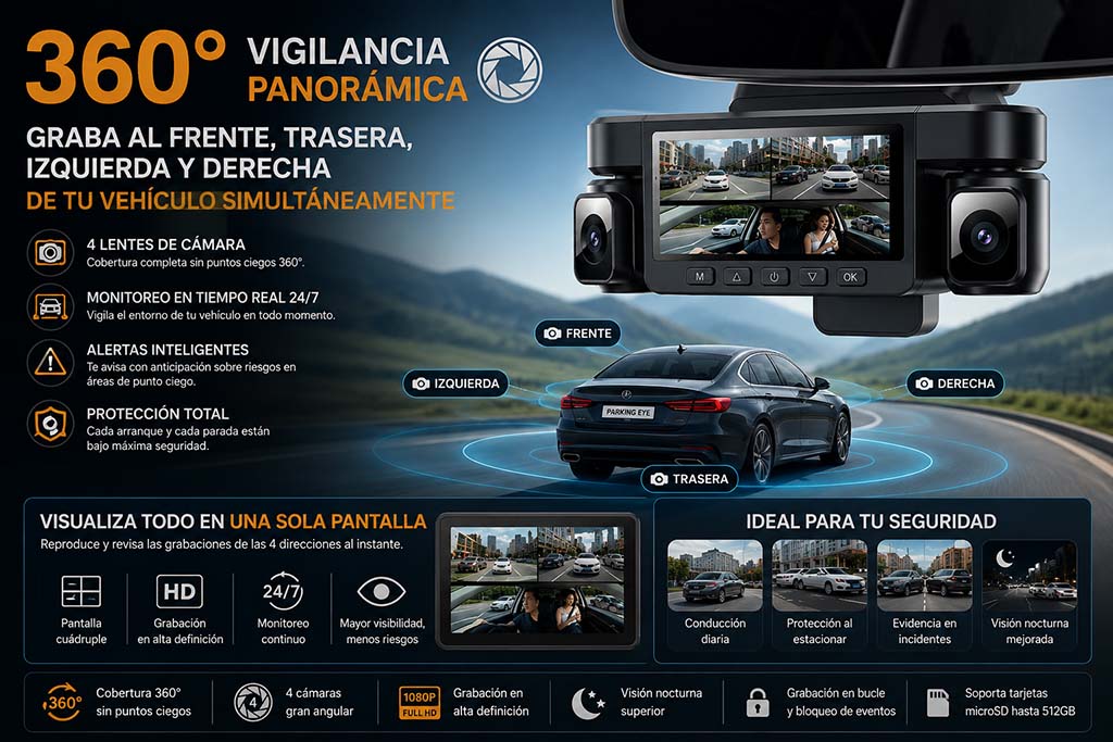 Dashcam Parking Eye 360º 2K antivandalismo con Radar de vigilancia integrado